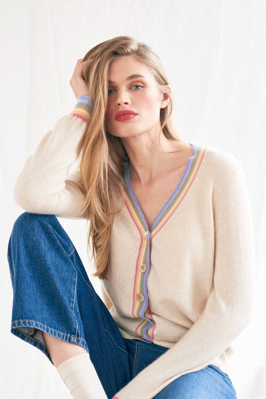 Cashmere Rainbow Cardigan in Oatmeal