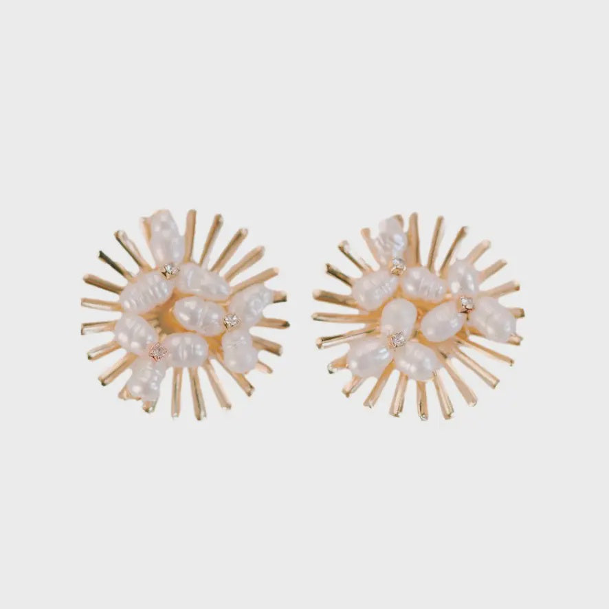 Sunburst Pearl Stud Earrings