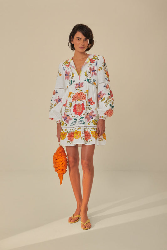 Floral Insect Off-White Mini Dress