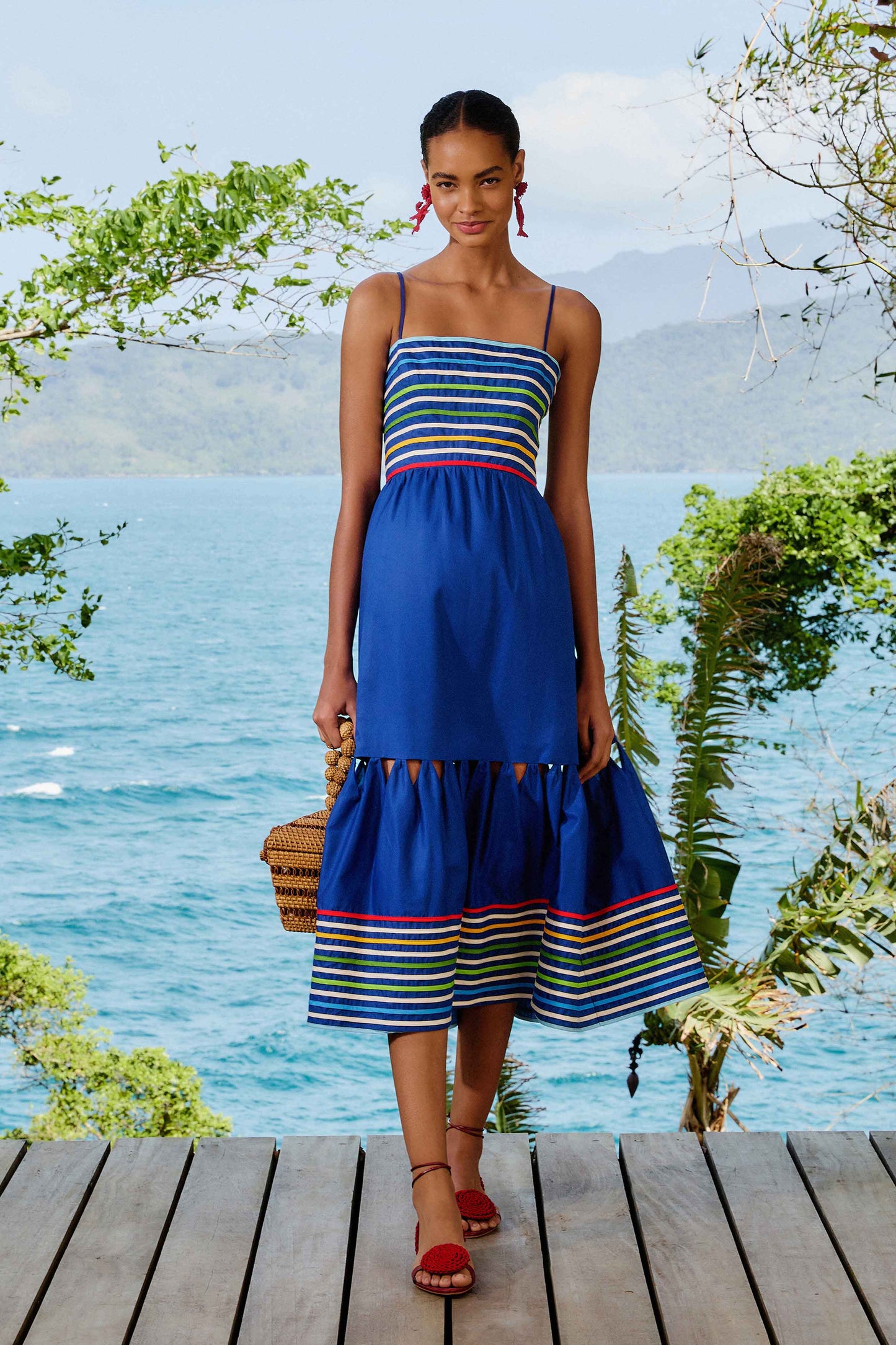 Blue Colored Stripes Midi Dress