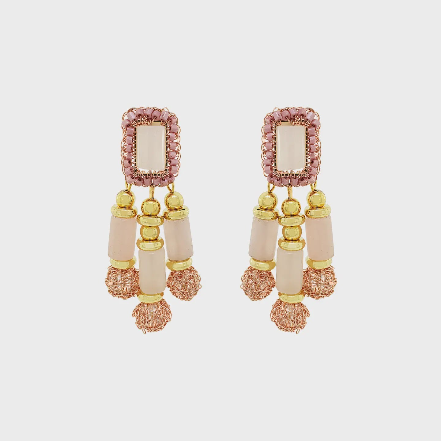 Nara Chandelier Earrings - Rose Quartz