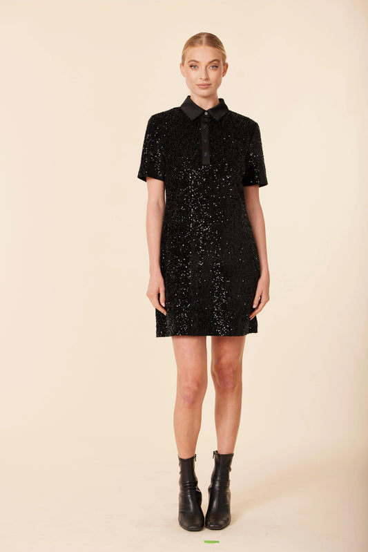 Sequin Polo Short Sleeve Dress