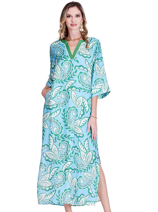 Green Paisley Trimmed Maxi