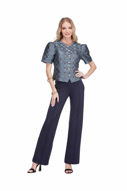 Trellis Brocade Button Top