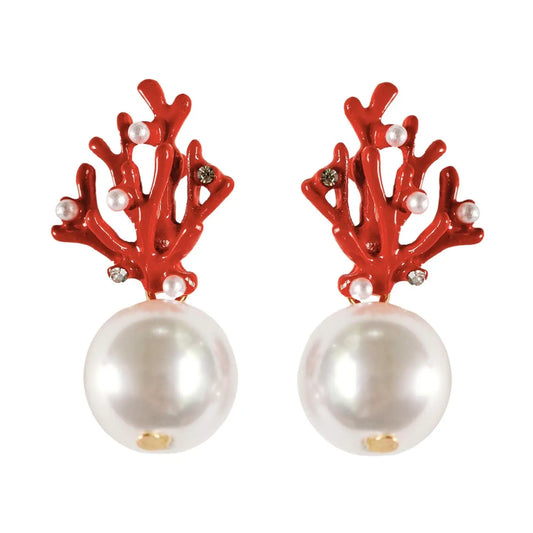 Pearl Coral Statement Earrings