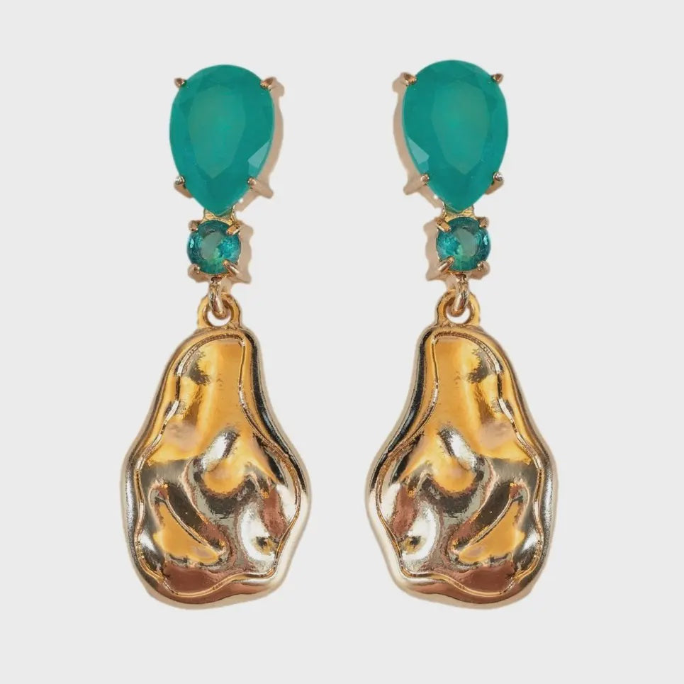 Sculpted Gold Turquoise Drop Earrings