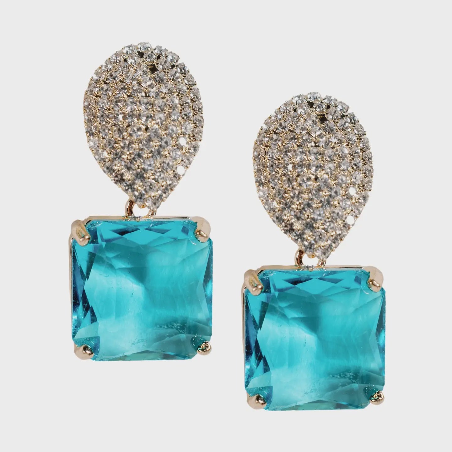 Turquoise Retro Pave Crystal Gum Drop Earrings