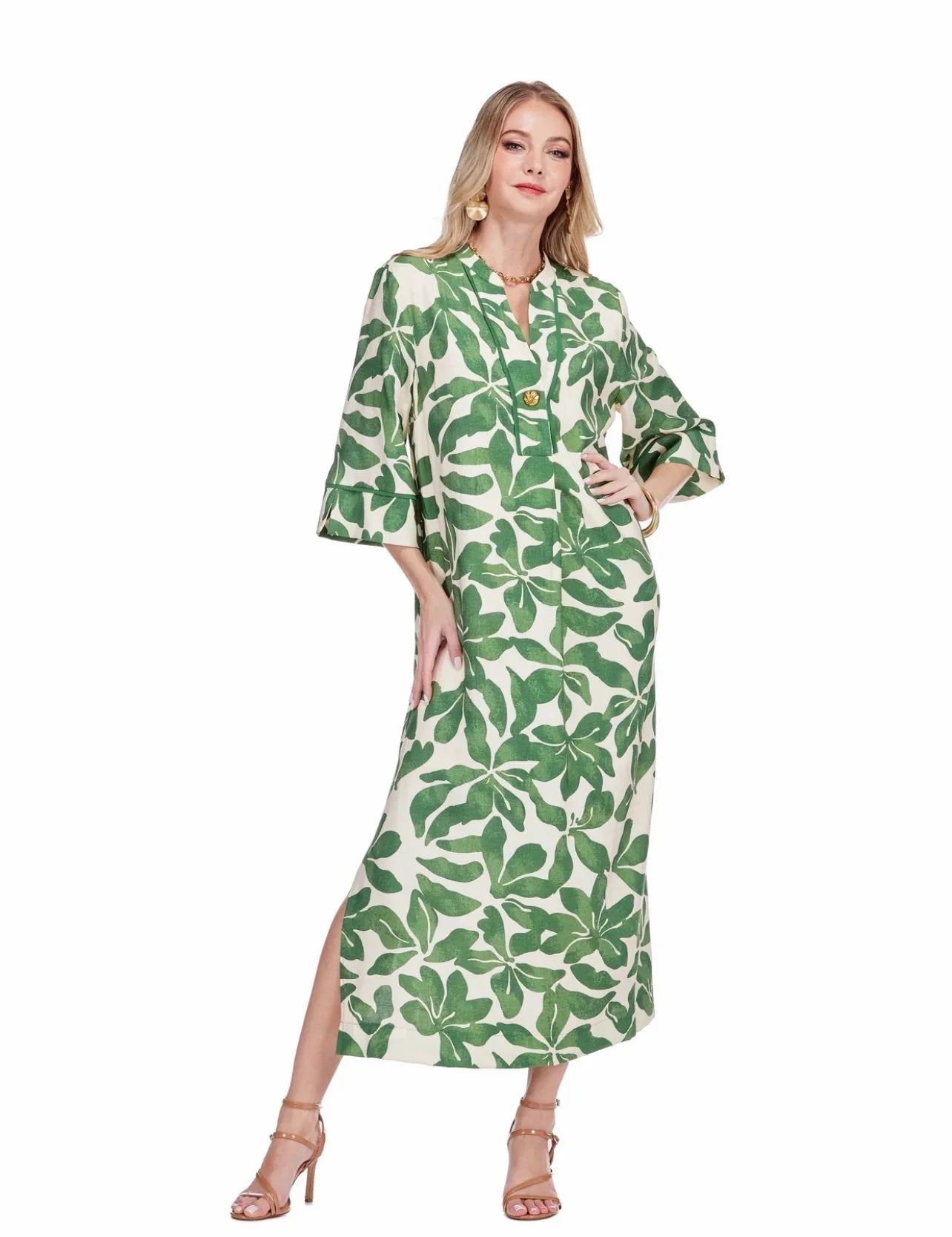Verdant Leaf Belted Maxi Dress
