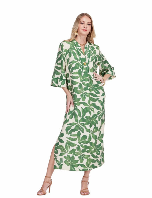 Verdant Leaf Belted Maxi Dress