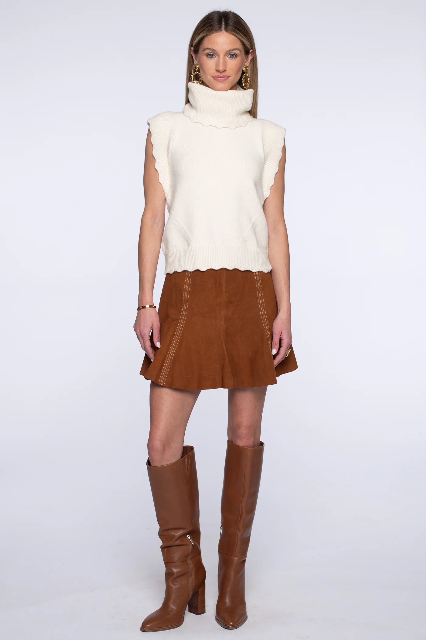 Maya Mini Skirt in Tan Suede