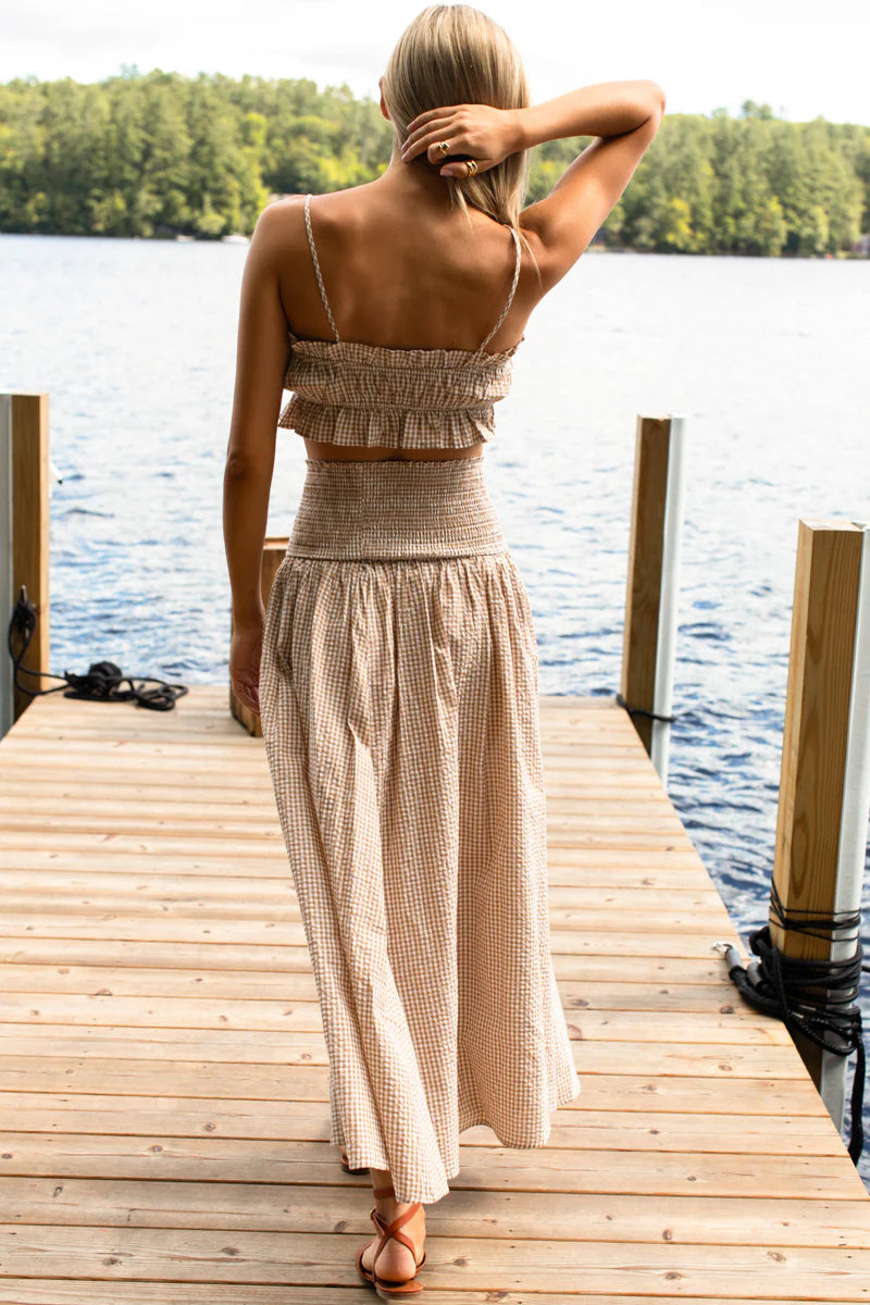 Smocked Maxi Skirt - Cafe Check