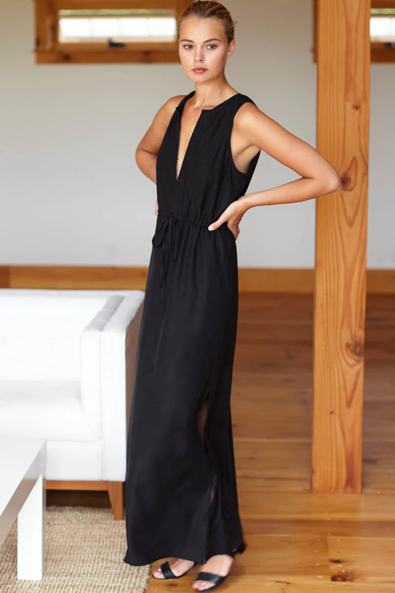 Emerson Fry Grecian Keyhole Dress - Black Tencel 4 Emerson Fry Grecian Keyhole Dress - Black Tencel 4