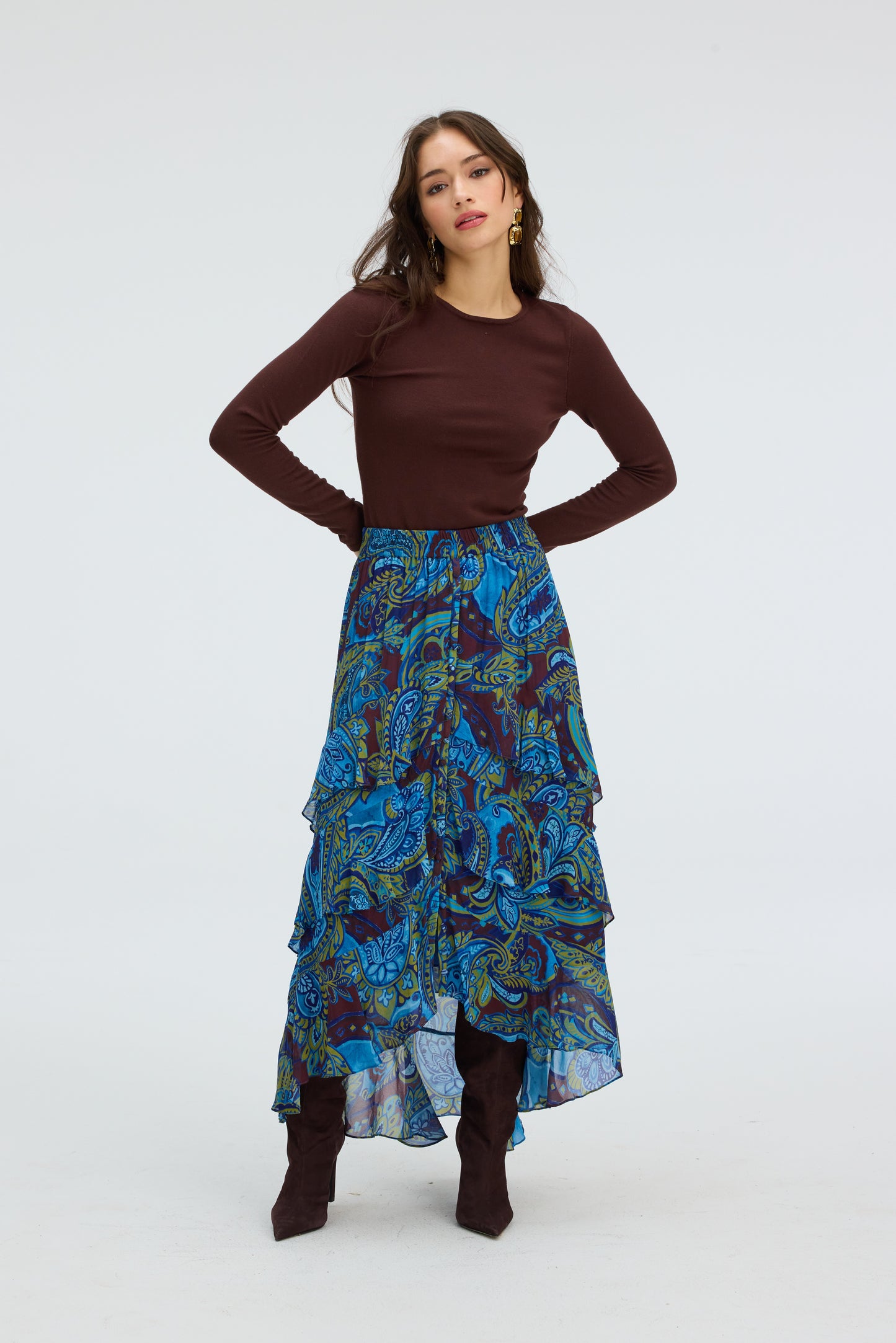 Ella Midi Skirt - Blue Paisley
