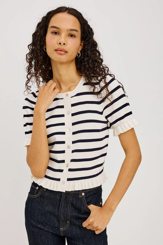 Lora Top - Ivory Navy Stripe