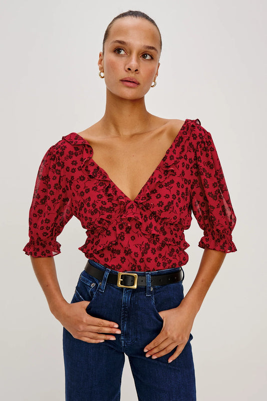Miramar Top - Carmine Daisies