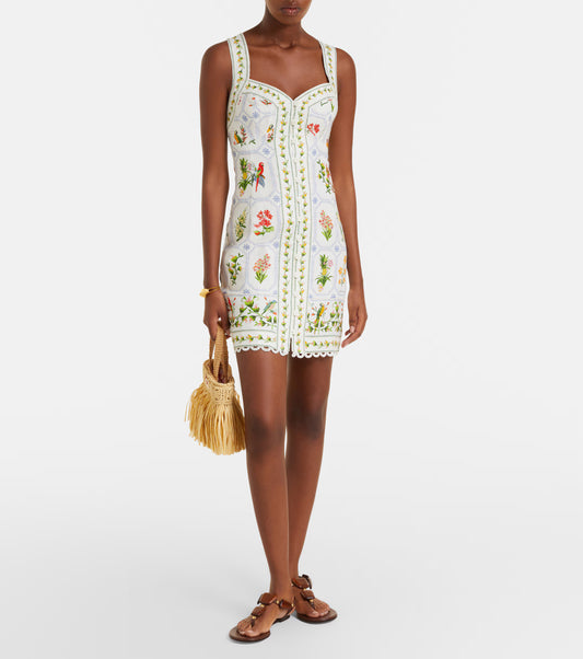 Tropical Porcelain Printed Linen Minidress