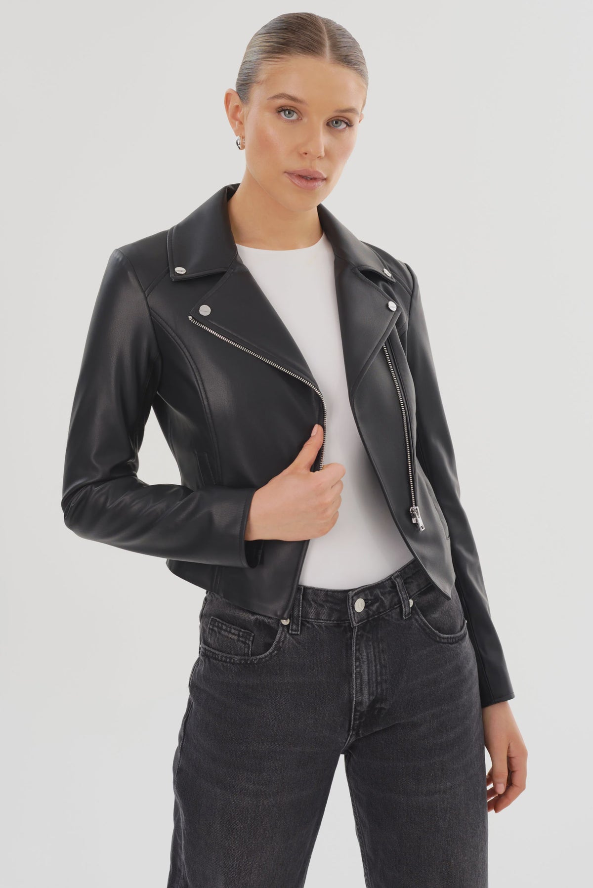 Pascale Fitted Faux Leather Jacket - Black