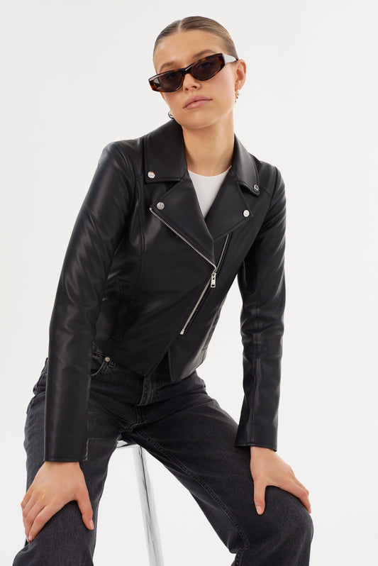 Pascale Fitted Faux Leather Jacket - Black