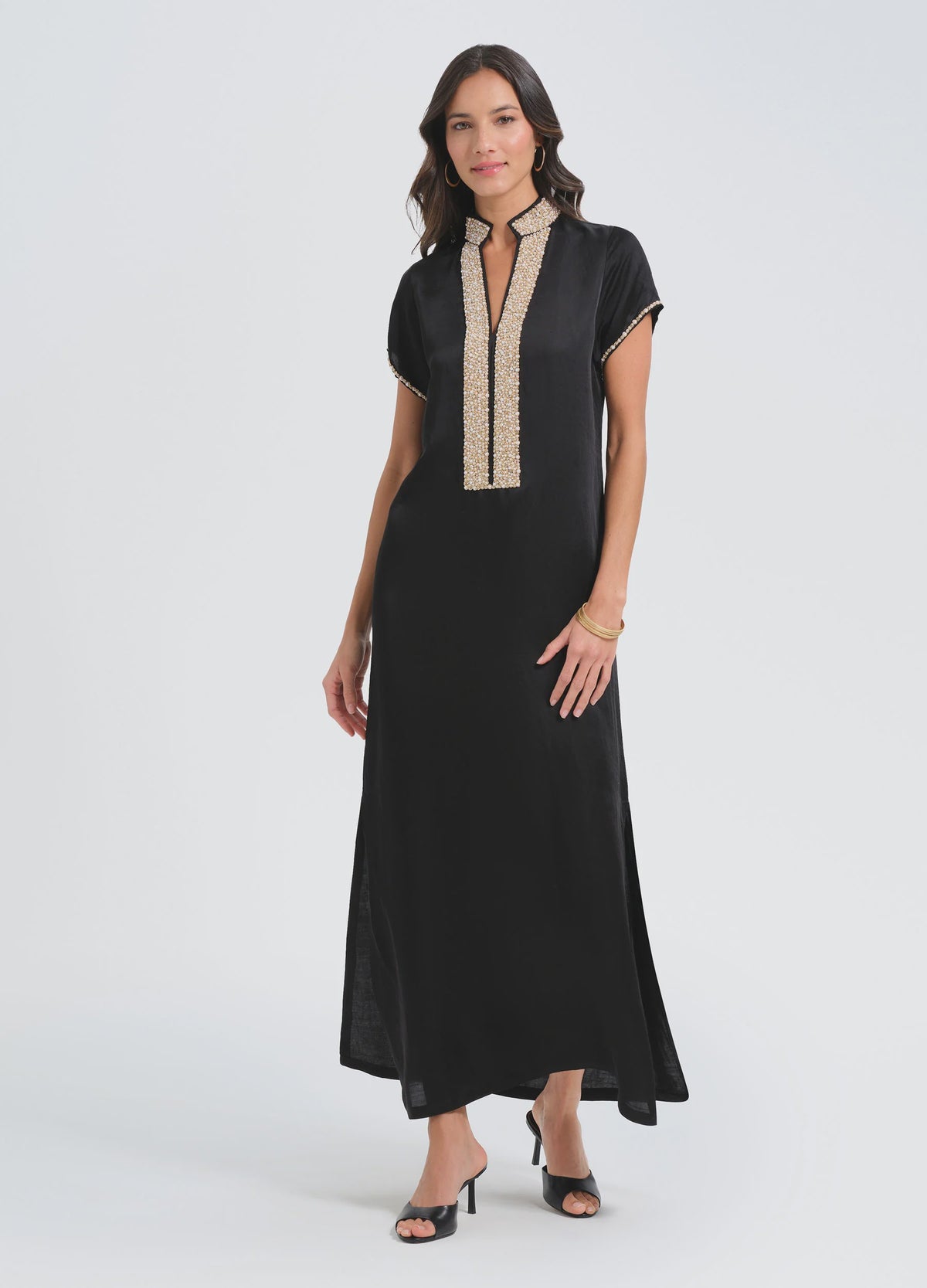 Pearl Cap Sleeve Caftan - Black