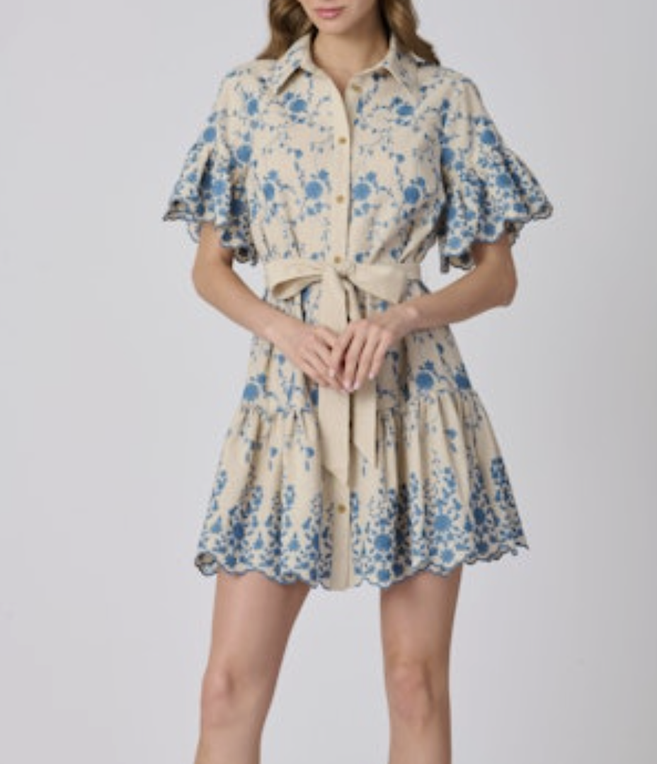 Lima Dress - Flax/Powder Blue