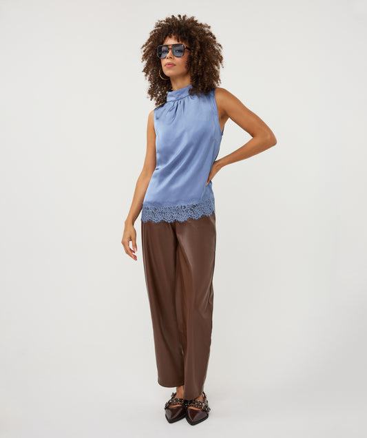 Colette Lace Trim Satin Top