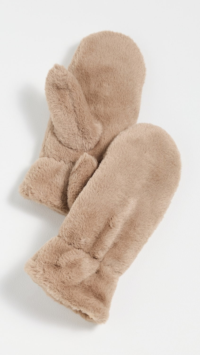 Faux Fur Mitten - Taupe