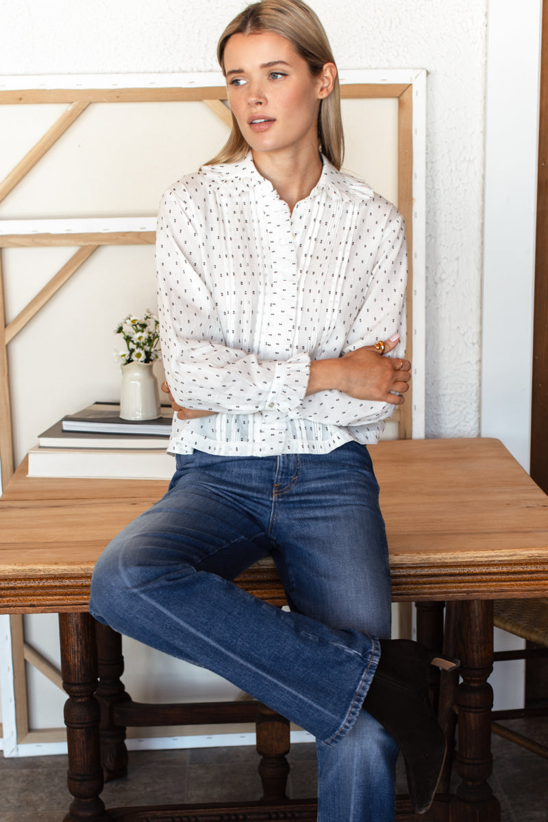 French Heirloom Shirt - Speckled Dots Ivory + Black