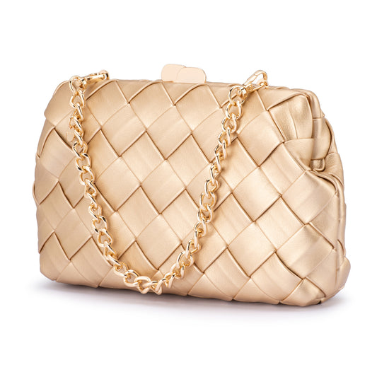 Quinn Woven Clutch - Gold