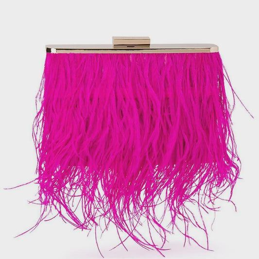 Estelle Fuchsia Feather Clutch