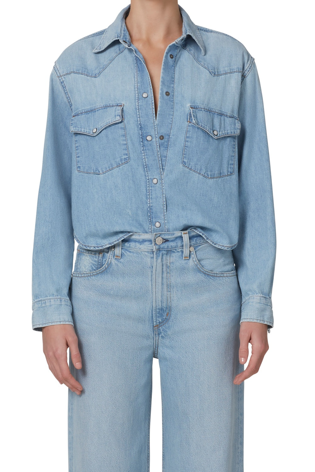 Cropped Western Shirt in Pharos