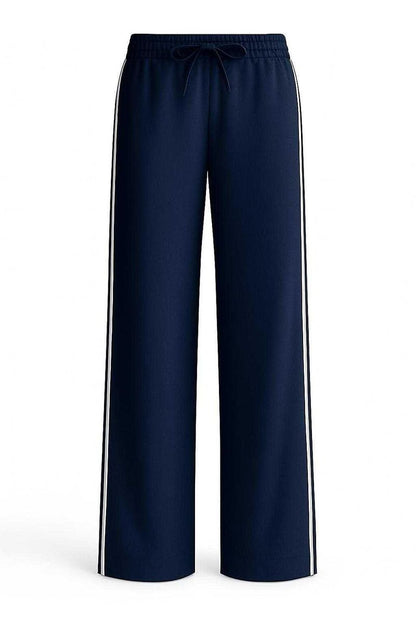 Navy Blue Silk Track Pants White Double Stripes