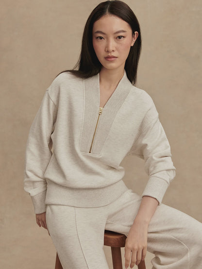 Sally Half-Zip Sweat - Ivory Marl