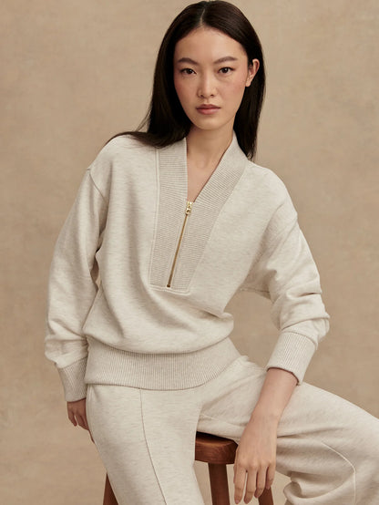 Sally Half-Zip Sweat - Ivory Marl