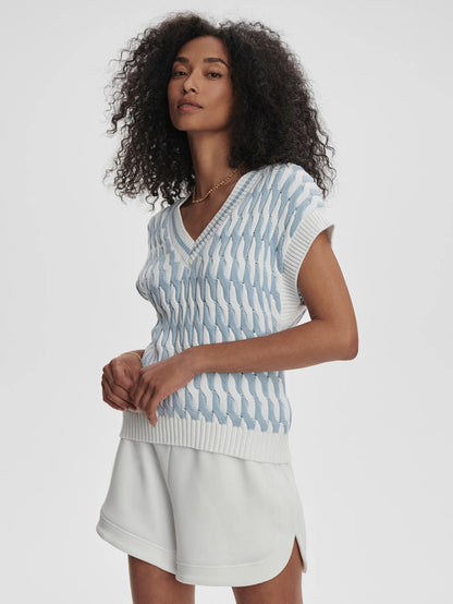 Alfie Cable Knit Vest - White Celestial Blue