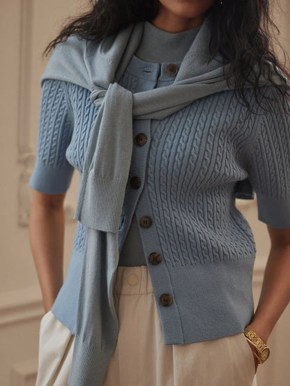 Rhys Short Sleeve Cardigan - Stoney Blue