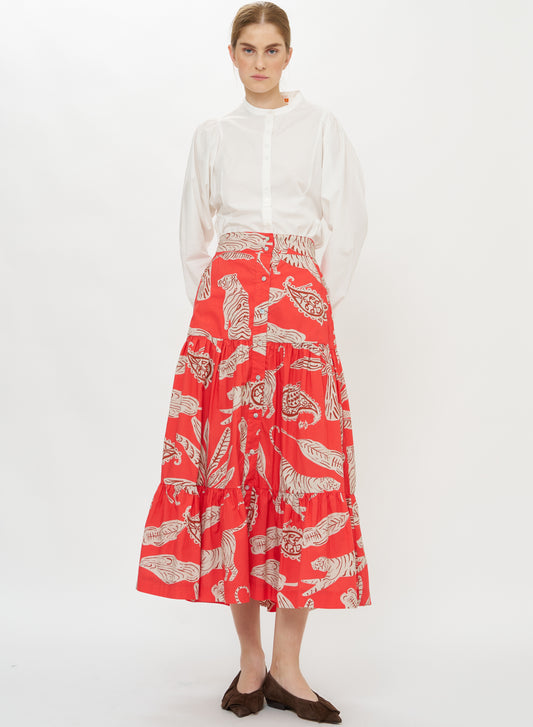 Button Front Skirt - Bengal Brick