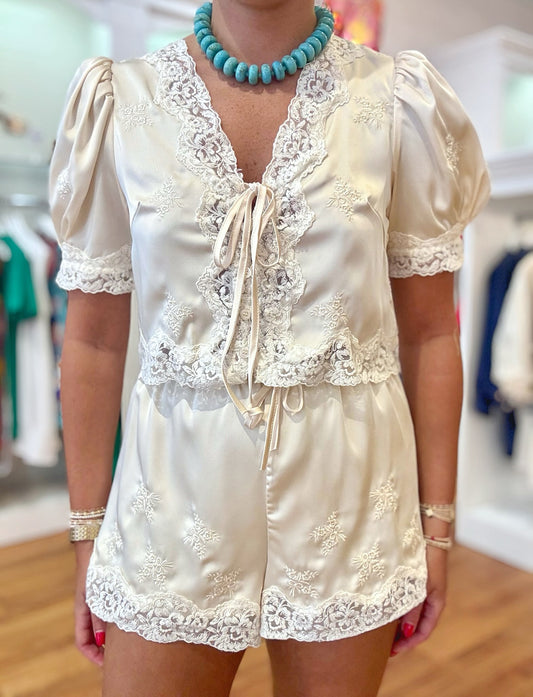 Lace Trimmed Top-cream