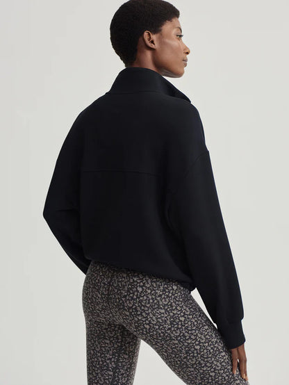 Sian Cropped Half-Zip Midlayer - Black