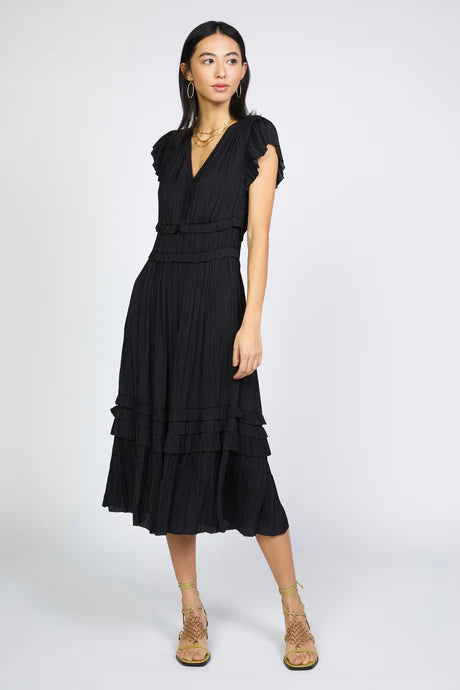 Sereia Pleated Midi Dress | Black