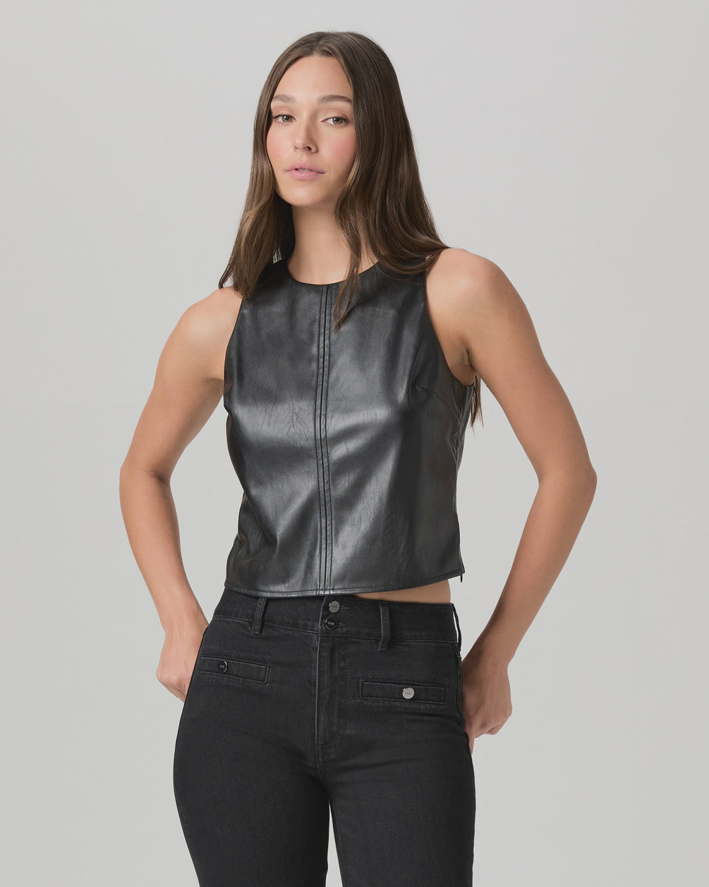 Avila Top - Black Faux Leather