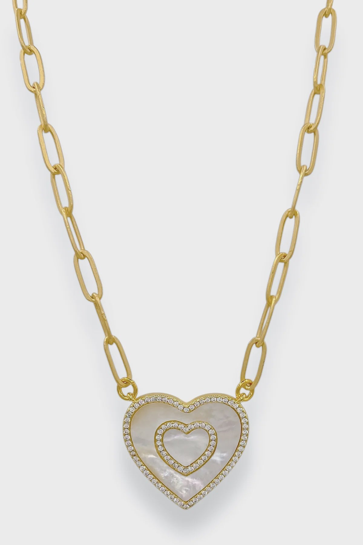 Double Heart Necklace- Mother of Pearl