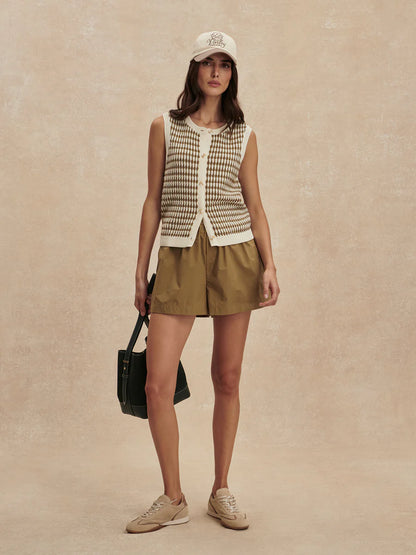 Aura Knit Top - Egret / Golden Olive