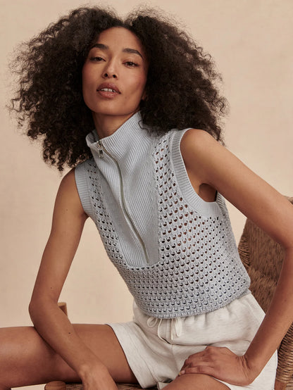 Bains Half Zip Tank - Plein Blue