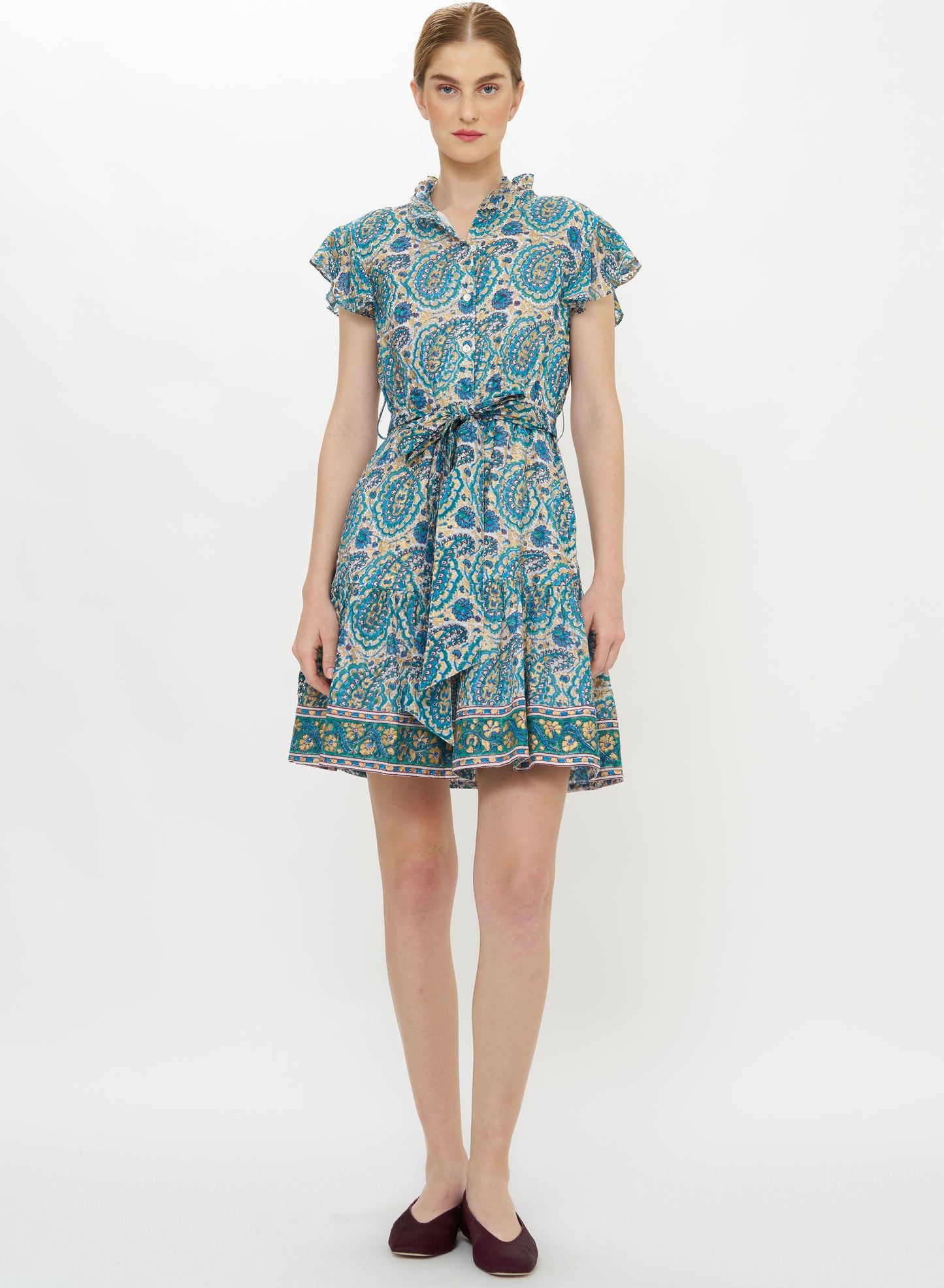 Ruffle Collar Button Mini - Izmir Teal