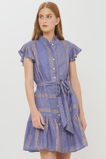 Ruffle Collar Button Mini-Helene Blue