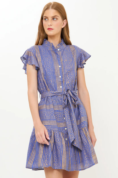 Ruffle Collar Button Mini-Helene Blue