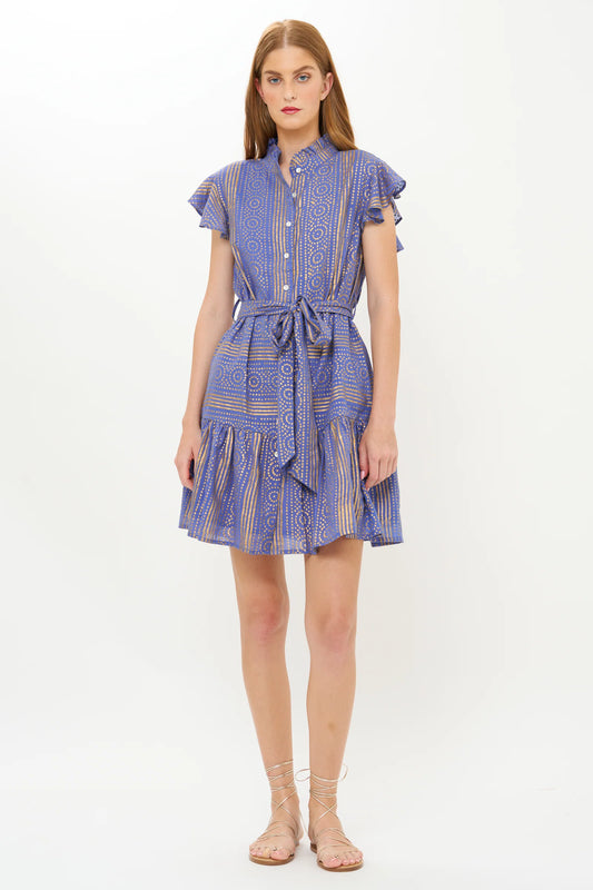Ruffle Collar Button Mini-Helene Blue