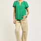 Split Neck Short Sleeve Top - Green