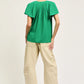 Split Neck Short Sleeve Top - Green