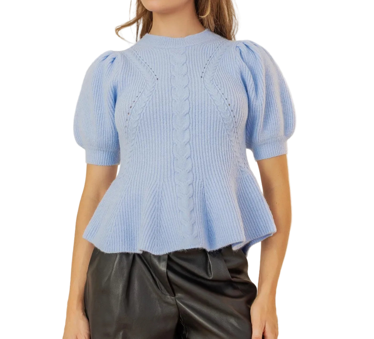 Mia Peplum Sweater - Chambray